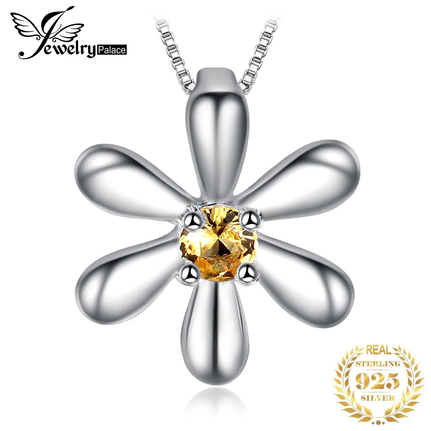 

JewelryPalace Daisy Flower Created Orange Sapphire 925 Sterling Silver Pendant Necklace for Women Gemstone Pendant No Chain