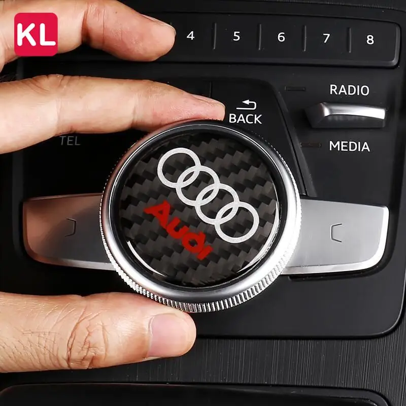 

Car Center Console Multimedia Knob Volume Carbon Fiber Sticker Decoration For Audi A3 A4 A5 Q2 Q5