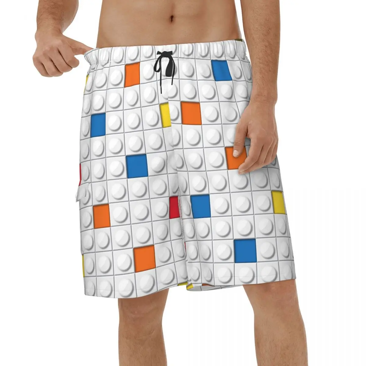 

Colorful Building Blocks 3D Beach Shorts Men Summer Casual Art Swimsuits Swimming Trunks Breathable Sports Vacation Board Shorts