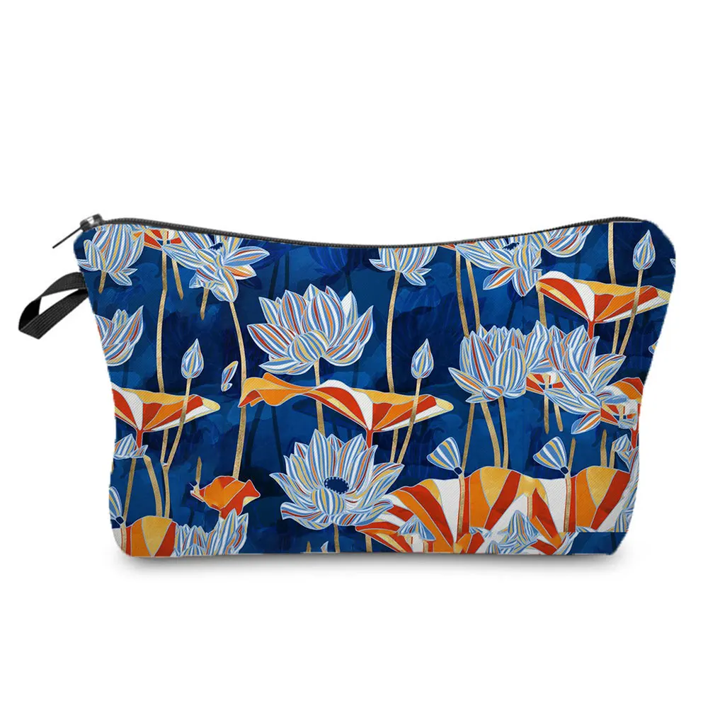 

Ukiyoe Design Makeup Bag Lotus Blue Cosmetic Bags Women Toiletry Bag High Quality Pencil Cases Landscape Storage Bag For Print