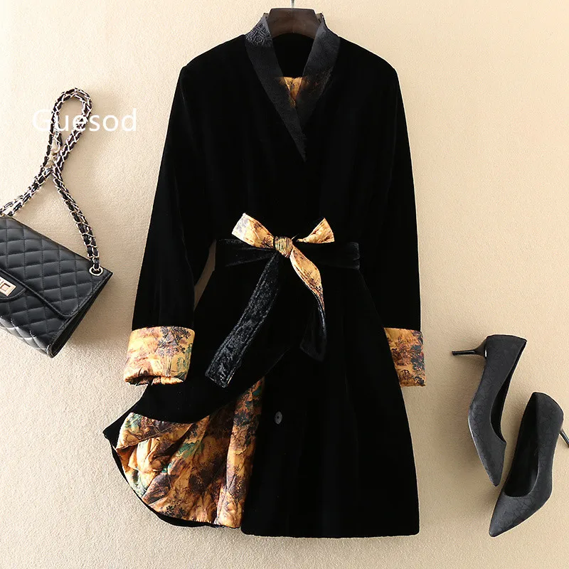 

Women Silk Velvet Padded Coat Elegant Chinese Style Chic Vintage Chinese Medium Length Padded Coat 2022 Autumn Winter New