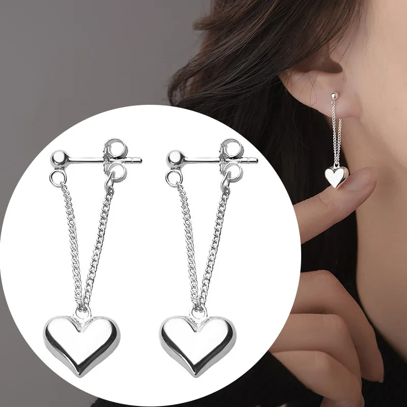 Серебряные серьги-цепочки в форме сердца для женщин элегантные свадебные