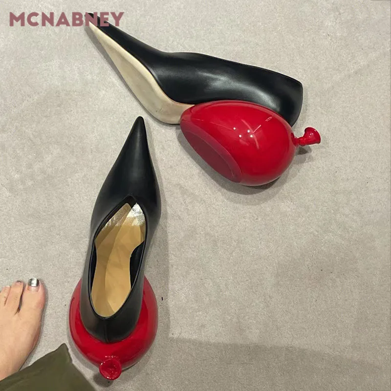 Red Balloon Special-Shaped Heel Shoes Black Pointed Fashion All-Match Casual High-Heeled Shoes Sexy Personality Women's Shoes
