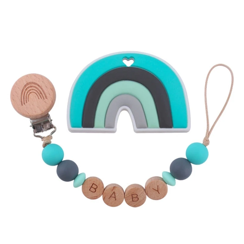 

2 Pcs Baby Pacifier Chain Clip Rainbow Teether Set Newborn Nipple Dummy Clip Holder Silicone Teething Soother Molar Toys Infant