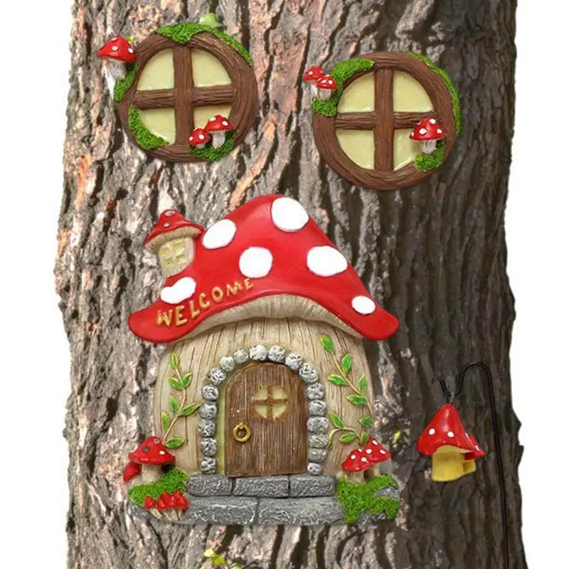 

Light Up Fairy Door Luminous Mushroom Door Decoration Mini Fairy Garden For Outdoor Decor Accessories With Bonus Fairy Lantern