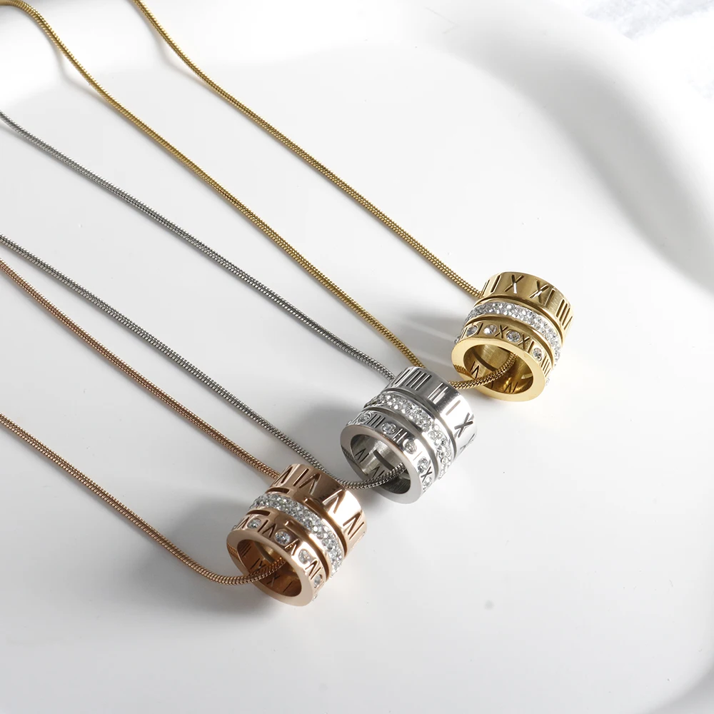 ZMfashion римские цифры инкрустированный цирконом кулон ожерелье для женщин