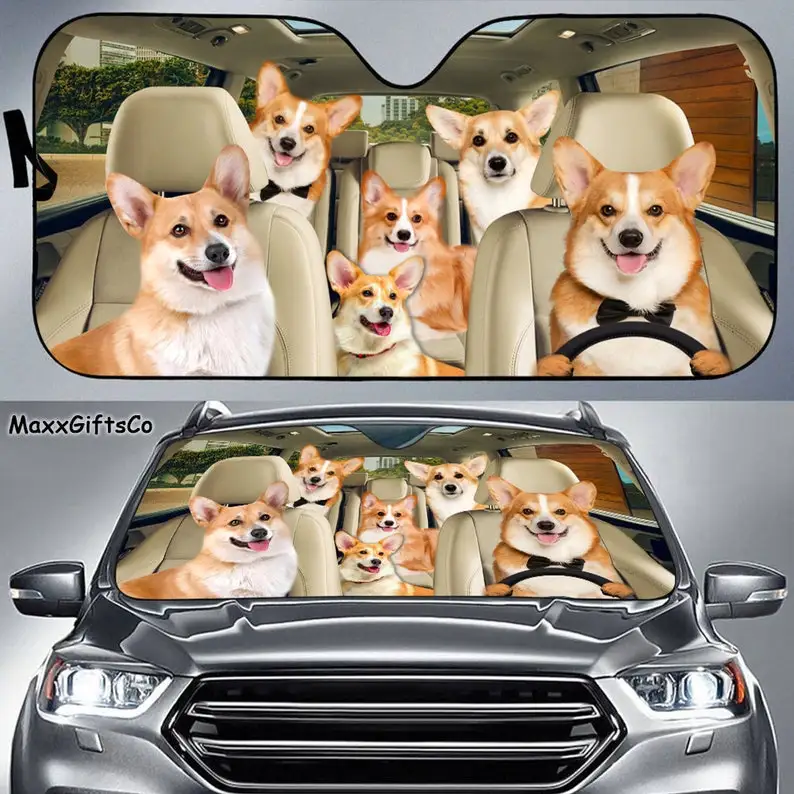 

Автомобильный солнцезащитный козырек Corgi, козырек для ветрового стекла, семейный козырек для собак, аксессуары для собак, подарок для любит...