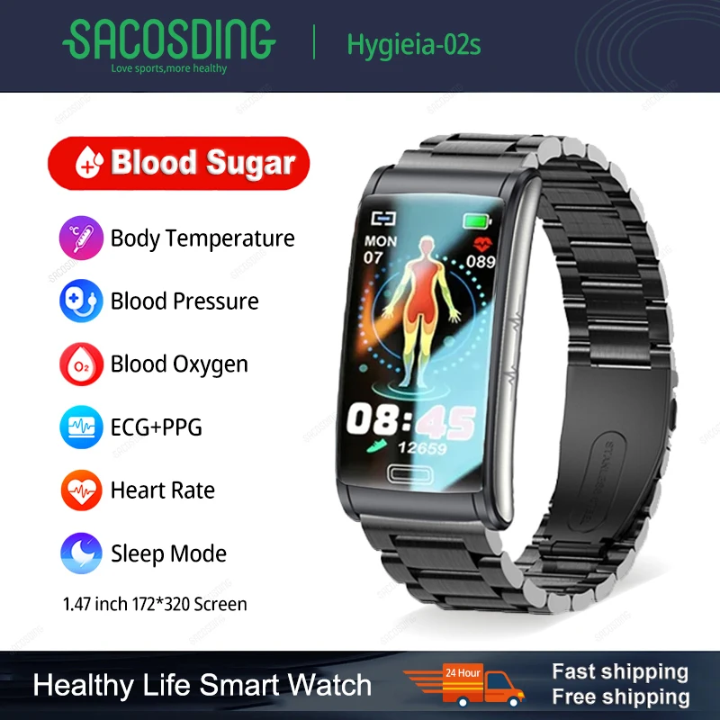 

2023 Non-Invasive Blood Glucose Smart Bracelet IP68 Water Proof Watches ECG+PTT Blood Pressure Heart Rate Health Smart Bracelet