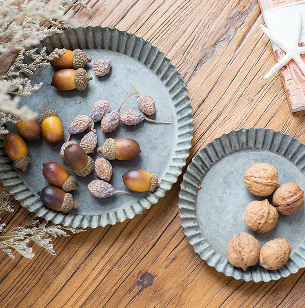 

Decorative Vintage Gray Handcrafted Round Metal Tray Set of 3 Piece