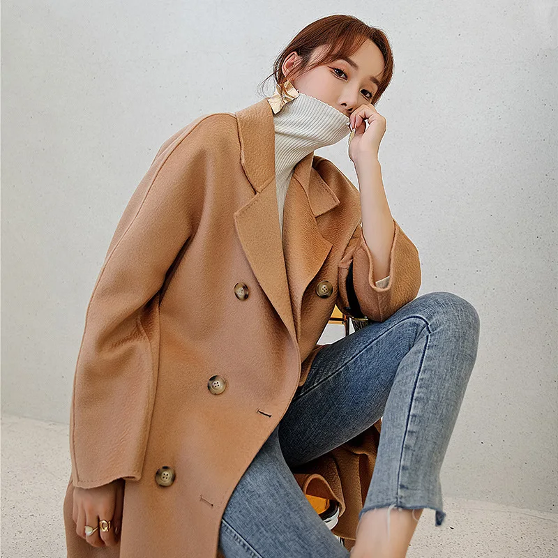 101801 Высококачественное двустороннее кашемировое пальто с волнистой рябью для