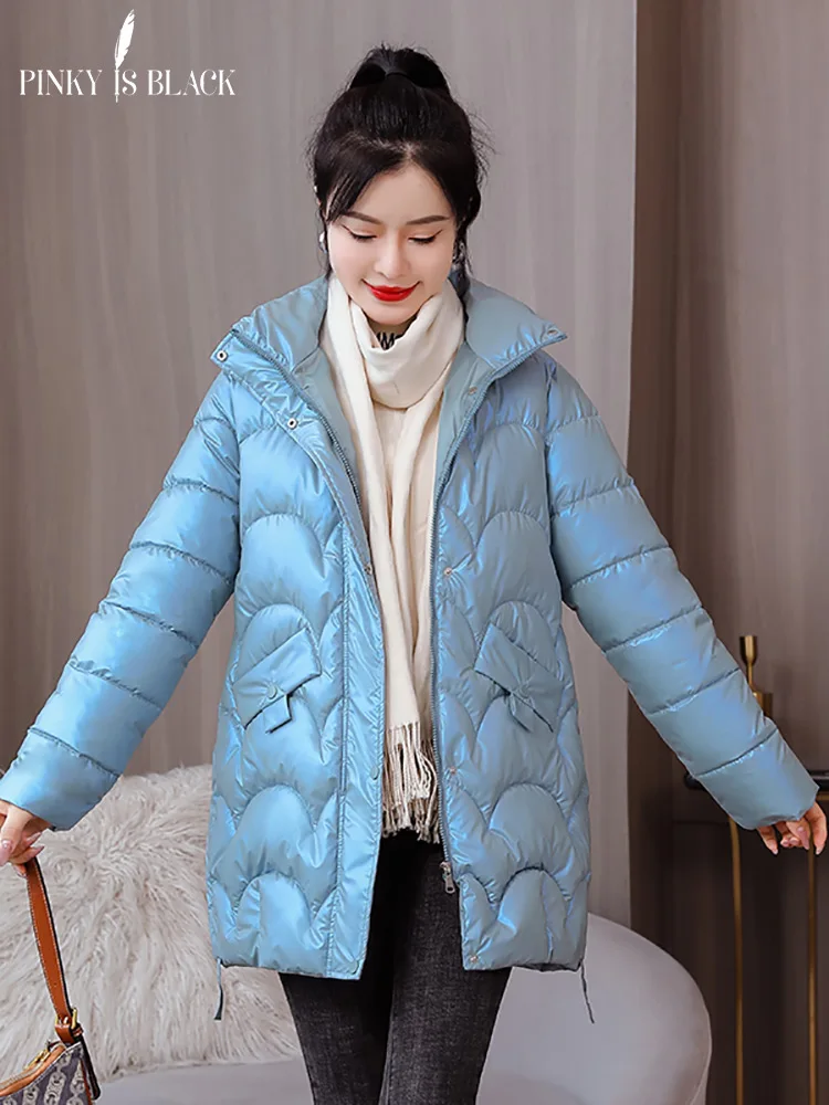 PinkyIsBlack Shiny Cotton Padded Jacket Winter Women Warm Stand Collar Down Jacket Woman Coat Thick Casual Women Pufffer Jacket