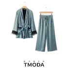 Женский свободный пиджак-кимоно с поясом и карманами, брюки с широкими штанинами и принтом в горошек, весенний комплект из 2 предметов, 2021