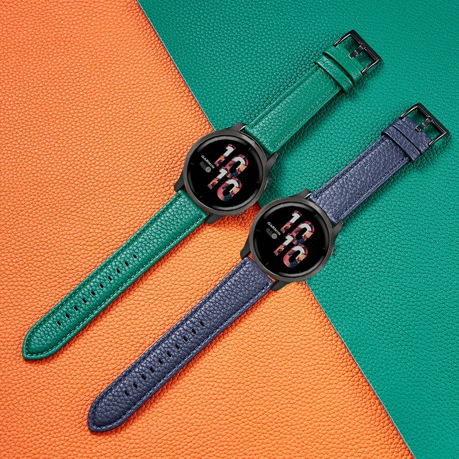 Кожаный ремешок Lychee для смарт-часов Garmin шнур 2 / Sq Vivoactive 3 4 Forerunner 245 645