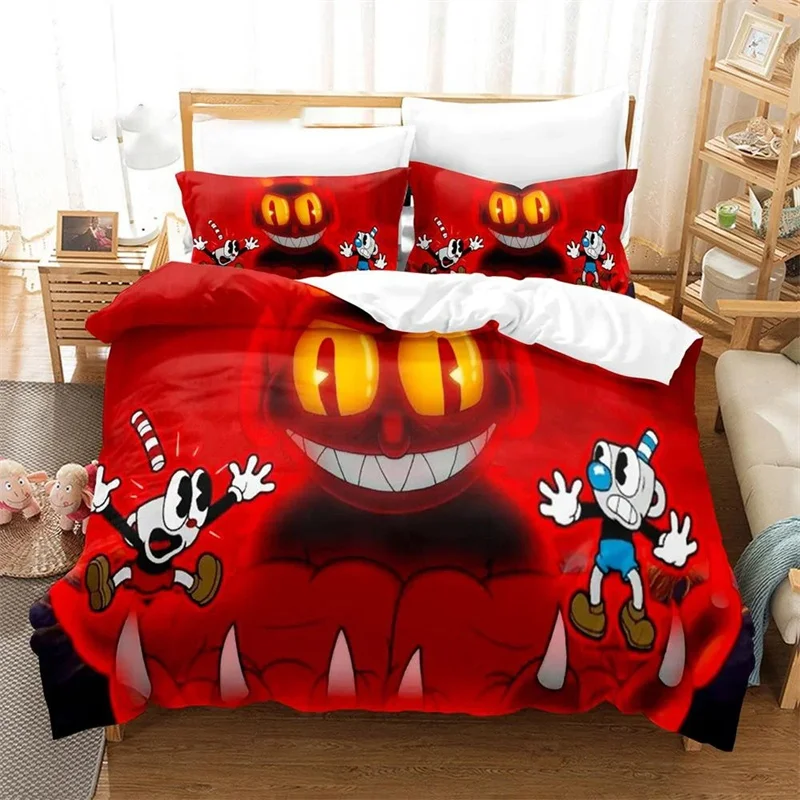 3D Printed Cartoon Cuphead Show Bedding Set Girls Boys Adult Single Twin Queen Size Duvet Cover Pillowcase