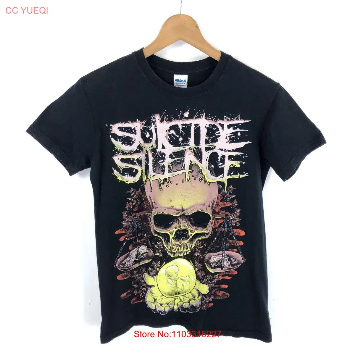 Женская футболка с принтом черепа Tenbin черная надписью Suicide модель N046000