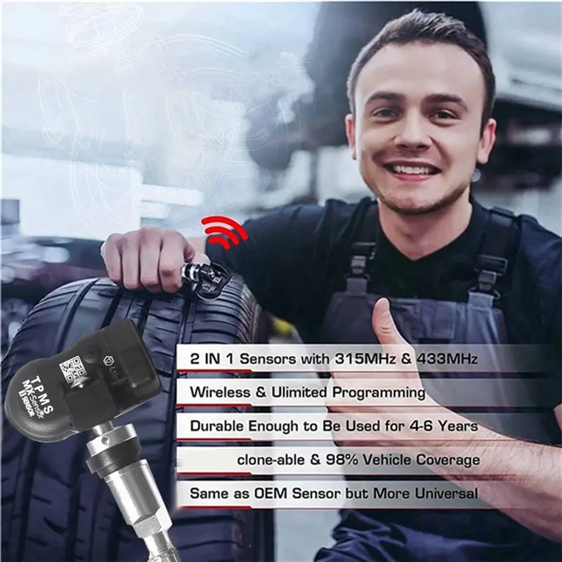 Фото Датчик TPMS A60E, 7 шт., программируемый, для измерения давления в шинах, 315 МГц + 433 МГц, 2-в-1, для инструментов Autel TS408, TS508, ITS600, датчик MX №3