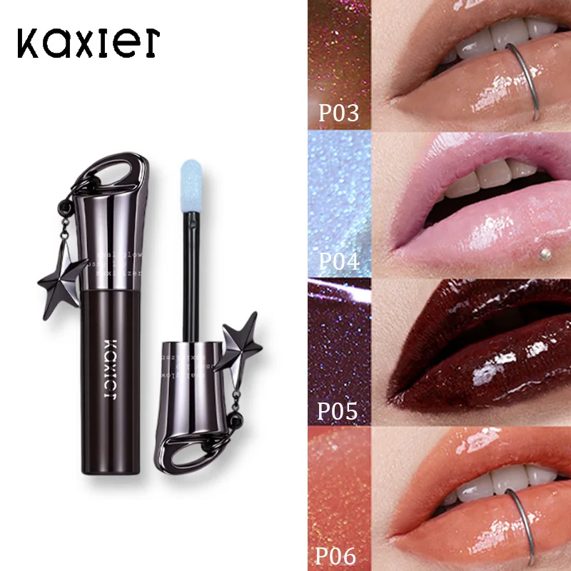 Фото Kaxier Mirror Shinny Блеск для губ Готическая дымчатая телесная темная помада Тонкая вспышка Нелипкая увлажняющая пухлые губы Стойкий макияж №2