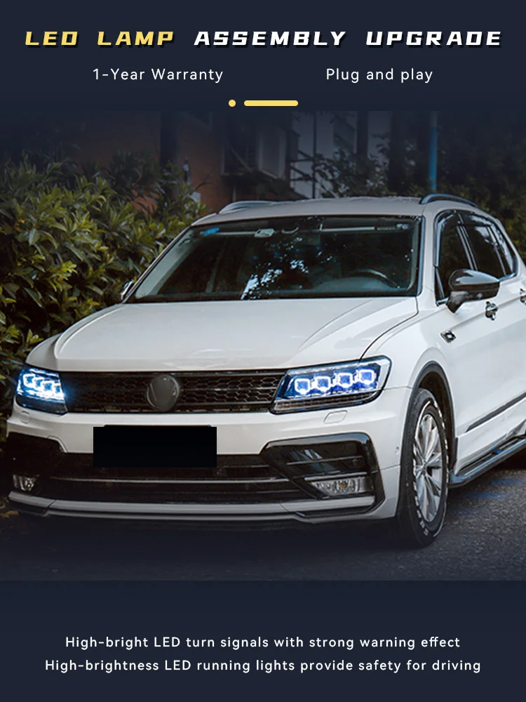 2 шт. авто фары для VW 2017-2021 Volkswagen Tiguan L передняя лампа модифицированная DRL фара