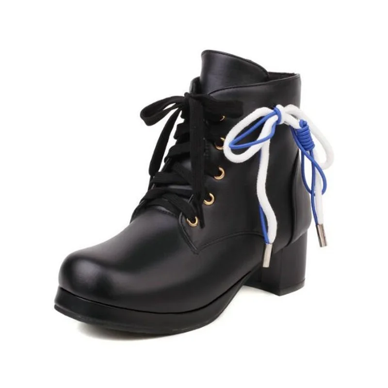 

New Martin Boots For Women's Sweet Princess Style Thick Heel Bow Short Ankle Boots Zapatos De Mujer Ladies Shoes