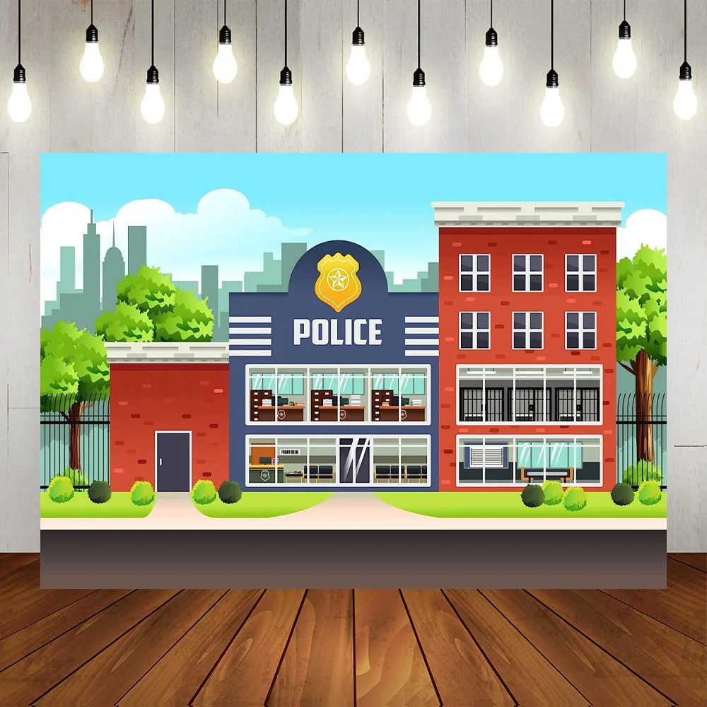 

Cartoon Police Station Backdrop Police Office Prison Background Birthday Party Decorations Police Party Kids Photo Props