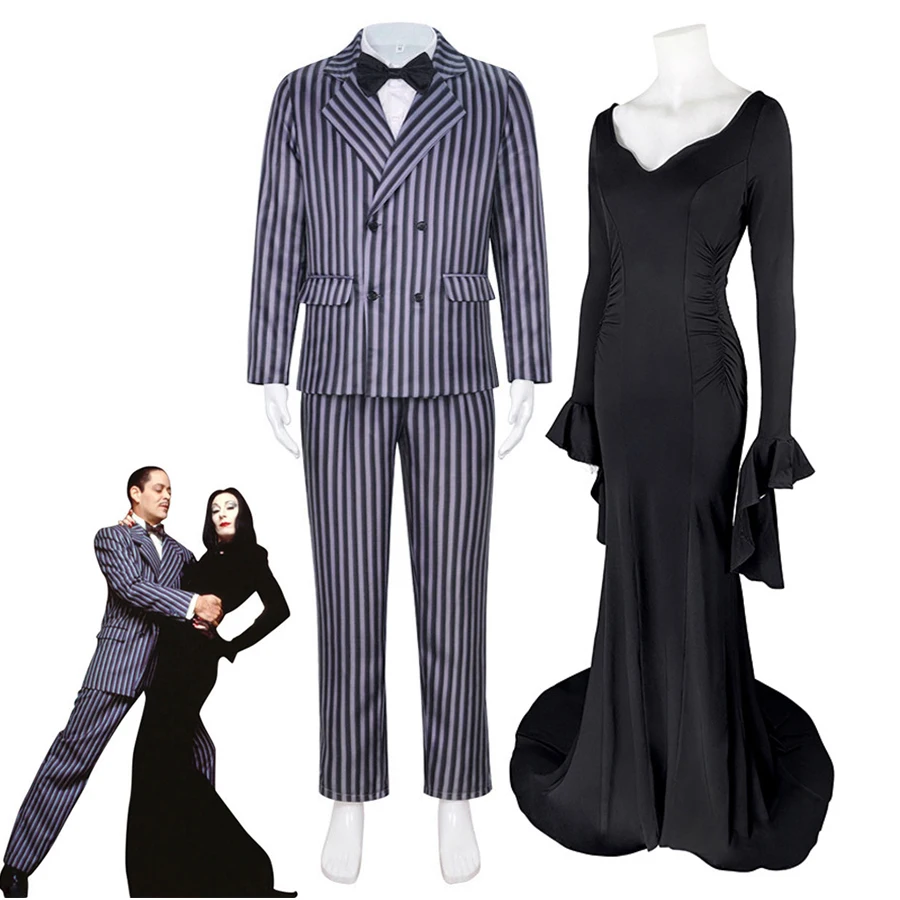 

Addams Family Cosplay Costumes Wednesday Addams Morticia Addams Cosplay Dress Black Gothic Dresses Gomez Addams Men Costume Suit