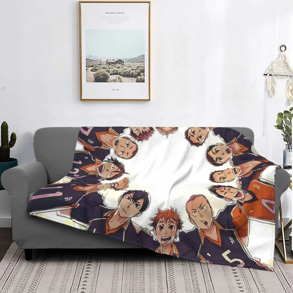 

Haikyu Full Characters Funny Blanket Manga Karasuno Warm Bedspread Plush Soft Cover Flannel Spread Bedding Sofa Office Velvet