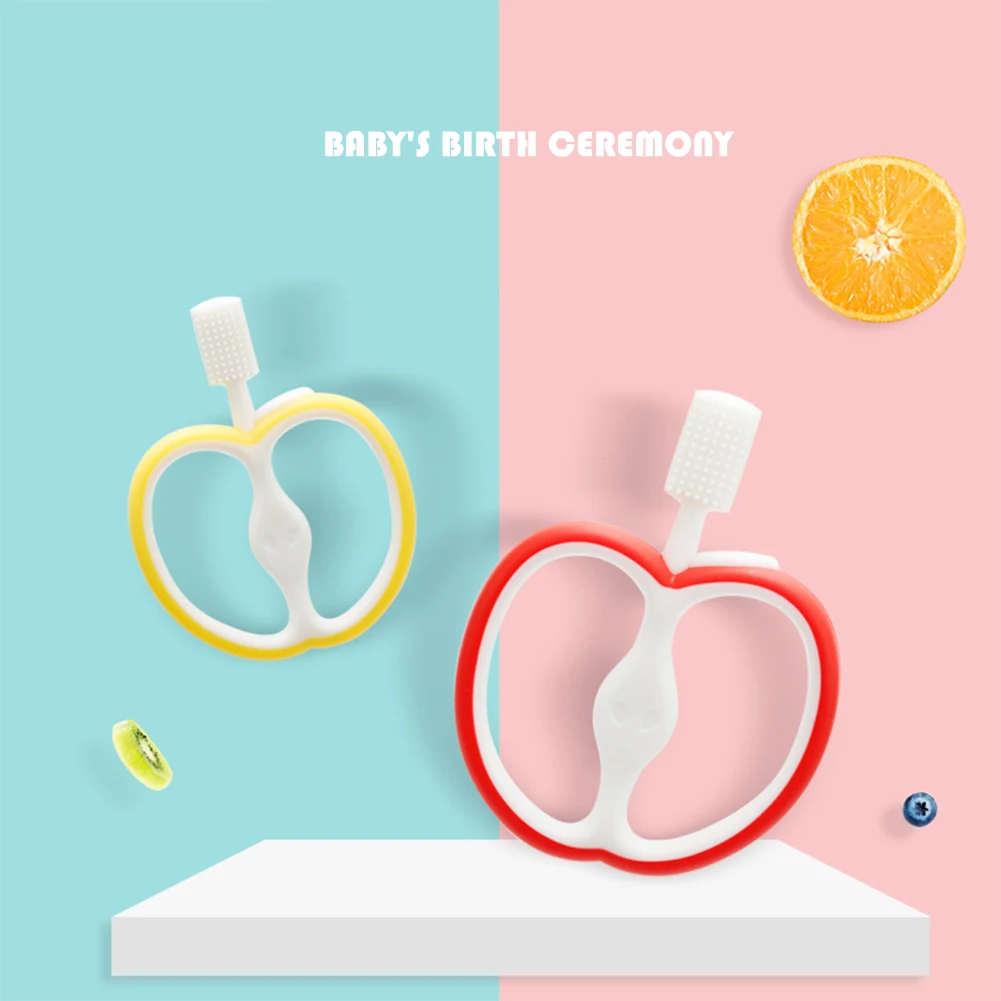 

Double Handle Nursing Teething Molar Toys Silicone Non-toxic Soft Baby Teether Fruit Shape Baby Molar Toys Massage Gums
