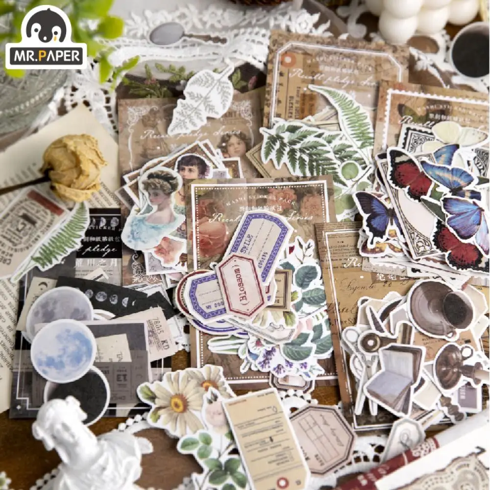 

Mr.paper 6 стилей 40 шт/пакет винтажные наклейки с персонажами упаковка эстетическое Искусство Цветы ручная учётная запись Декоративные Канцеля...