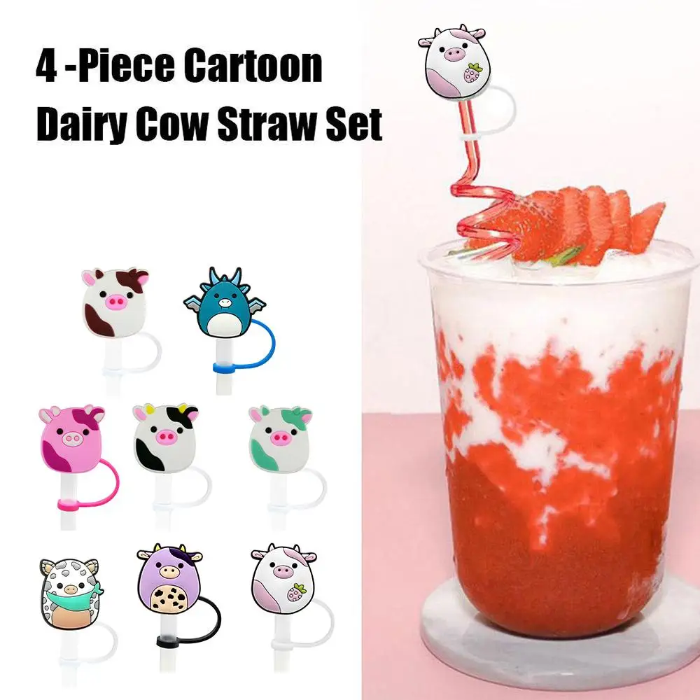 

4PCS Straw Cover For Stanley Cup Cow Straw Tip Covers Cap Reusable Silicone Straw Plugs Dust-Proof Drinking Straw Lids Tips M1K6