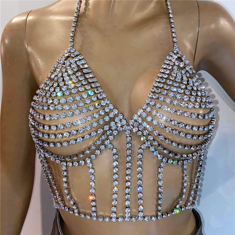 

Роскошное блестящее ожерелье для бюстгальтера Стразы цепочка для тела с кисточками для женщин сексуальная цепочка для тела с кристаллами ж...
