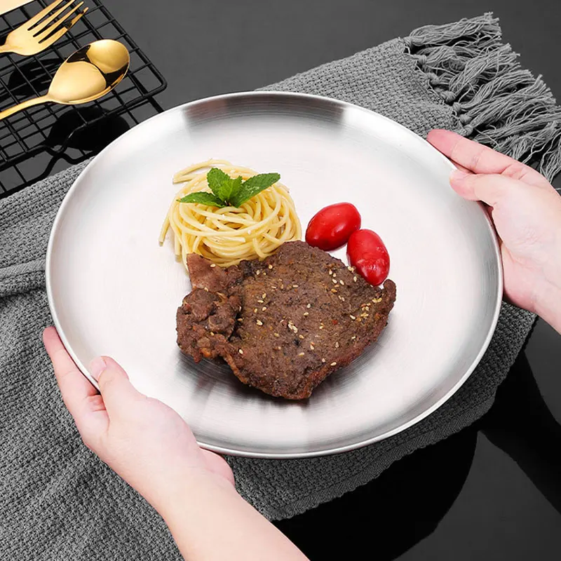 

304 Stainless Steel Plate BBQ Steak Food Dessert Salad Fruits Dish Western Dinnerware Set Camping Reusable and Dishwasher Safe