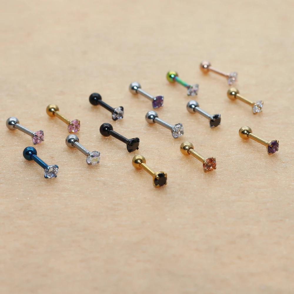 

3mm Colorful Screw-back Stud Earrings 316l Stainless Steel Classical Gold AAA Round Zircon No Fade Allergy Free