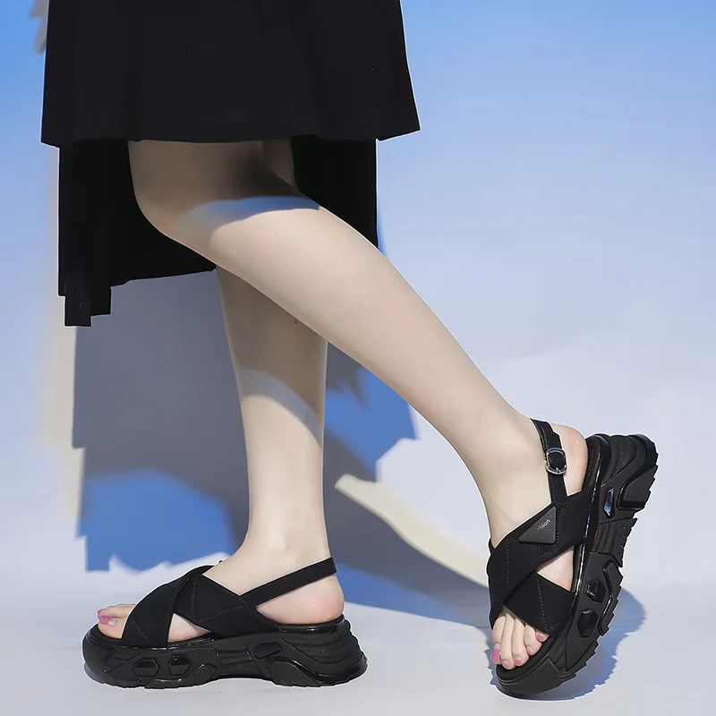 CICIYANG Chunky Platform Sandals Women Luxury Summer 2023 New Genuine Leather Girls College Style Sport Sandals Open-toed Shoes