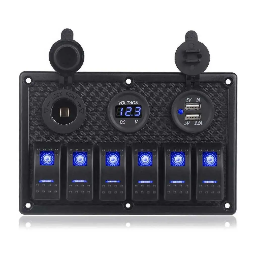 

Car Boats RV Switch Panel 6 Gang Detachable Replacement Dual USB Voltage Meter Truck Yacht Switches Parts Accessories