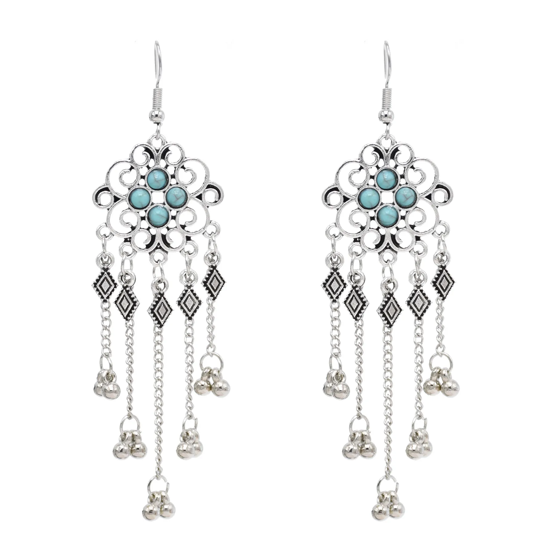 Богемные традиционные бирюзовые бусины с кисточками женские Подвесные серьги