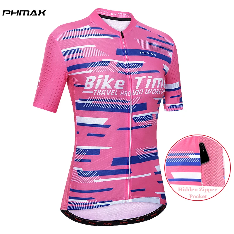 

PHMAX Women Cycling Shirt Summer MTB Downhill Cycling Jerseys 100% Polyester Breathable Bike Jersey With Hidden Zipper Pocket
