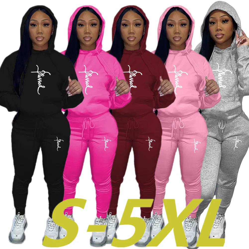 

Women Two Piece Outfits Plus Size Autumn Jogging Long Pangts Hoodies Tracksuits Female Print Sportswear Ladie Daily 2PC Sets