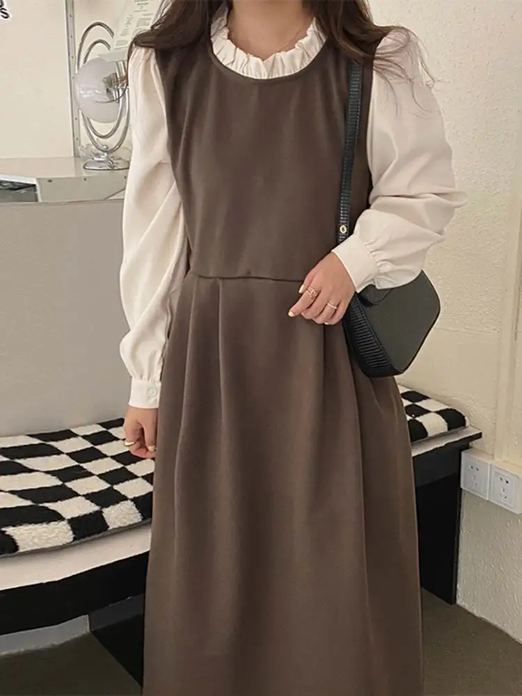 

2022 VONDA Casual Shirt Dress Female Women Long Sleeve Pleated Party Dress Fashion Patchwork Party Casual Loose Dresses Robe