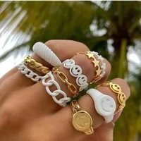 new personalized stitching star smiling face hollow out ring set womens fashion trend opening adjustment 11 piece ring jewelry