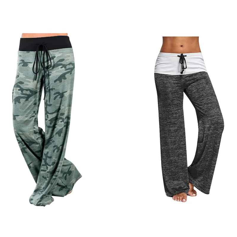 

Women's Joggers Pants Sports Yoga Pants Green Camouflage Size XXL & Women Loose Pants Black Size XXL