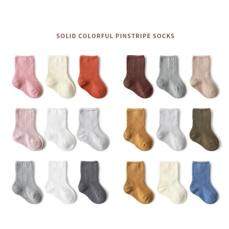 

3 Pairs/set Solid Cotton Socks for Young Children Baby Winter Clothing Accessories Combed Cotton Socks for Boys Girls Soft Socks