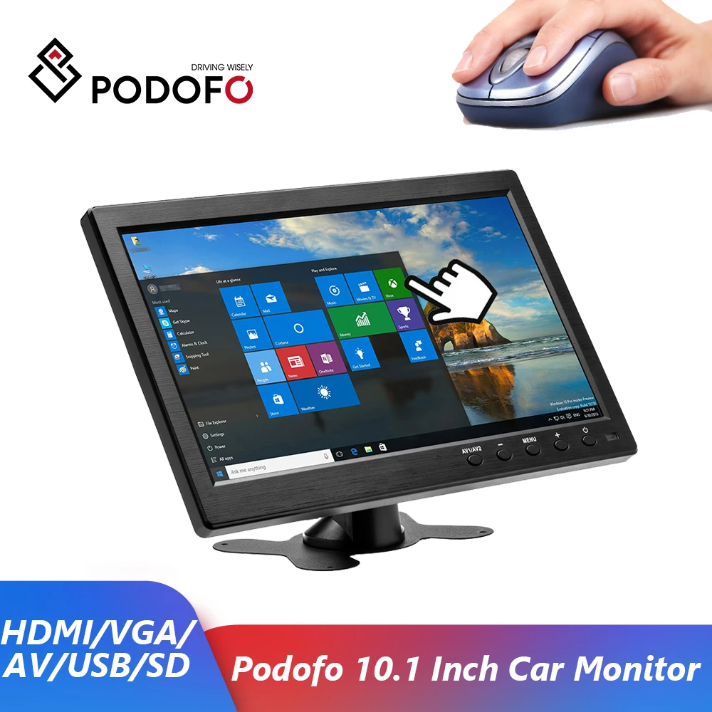 Автомобильный монитор Podofo 10 1 дюйма с HDMI VGA для телевизора и компьютера цветной