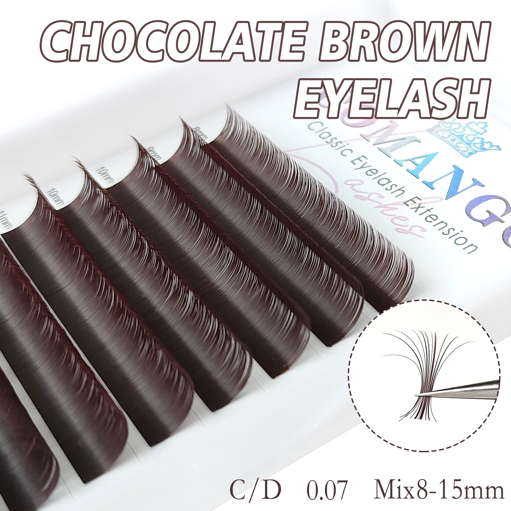 Ресницы индивидуальные темно-коричневые для наращивания 0 07 мм