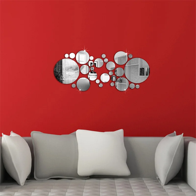 32pcs Geometric Circle 3D Mirror Wall Stickers DIY Home TV Background Living Room Bathroom Decor Removable Combination Sticker images - 6