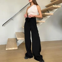 2022 casual women trousers s l solid color high waist floor length loose straight casual pants wide leg long pants commuters wea