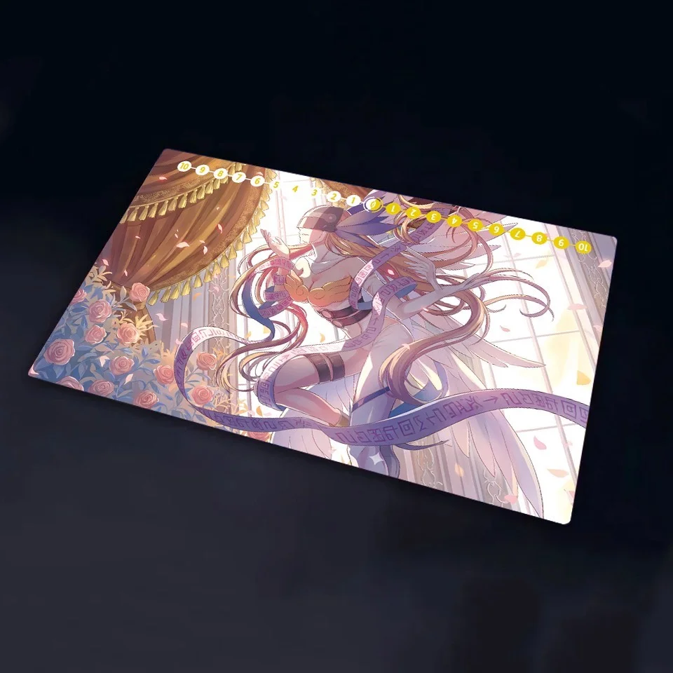 Фото Игровой коврик DIY Digimon TCG Angewomon, 600x350 мм, 1.5 мм, с бесшовными краями, одинарный резиновый, для карточных игр, коврик для мыши, подарки №2