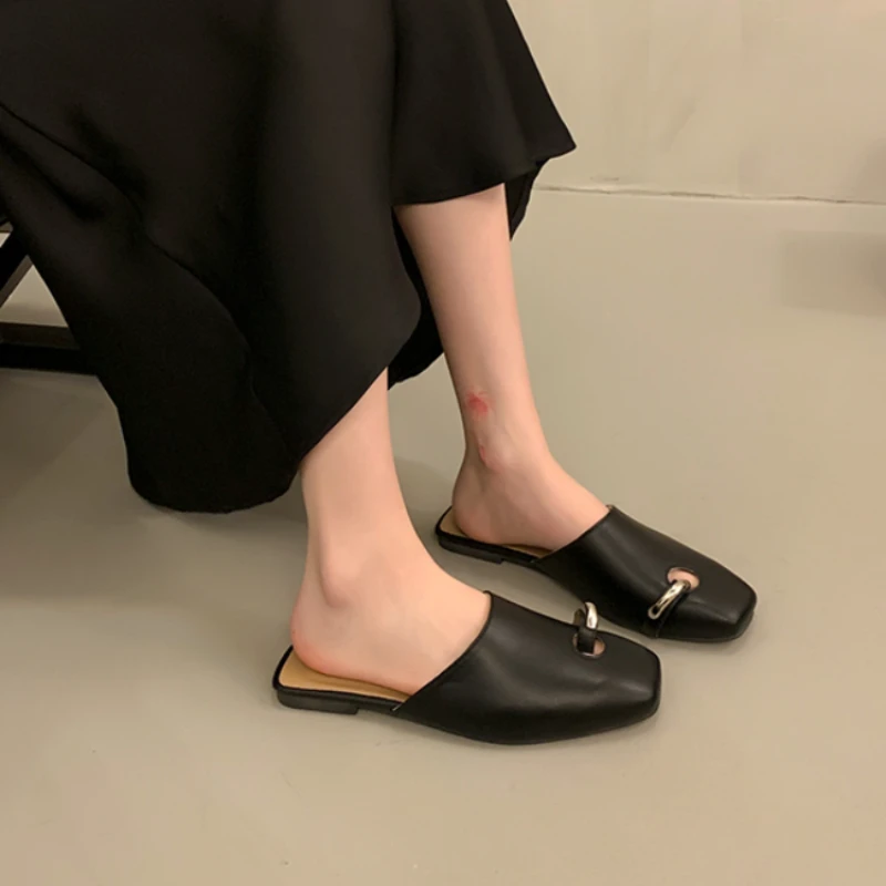 Женские мюли с квадратным носком летние тапки из коровьей кожи модные тапочки