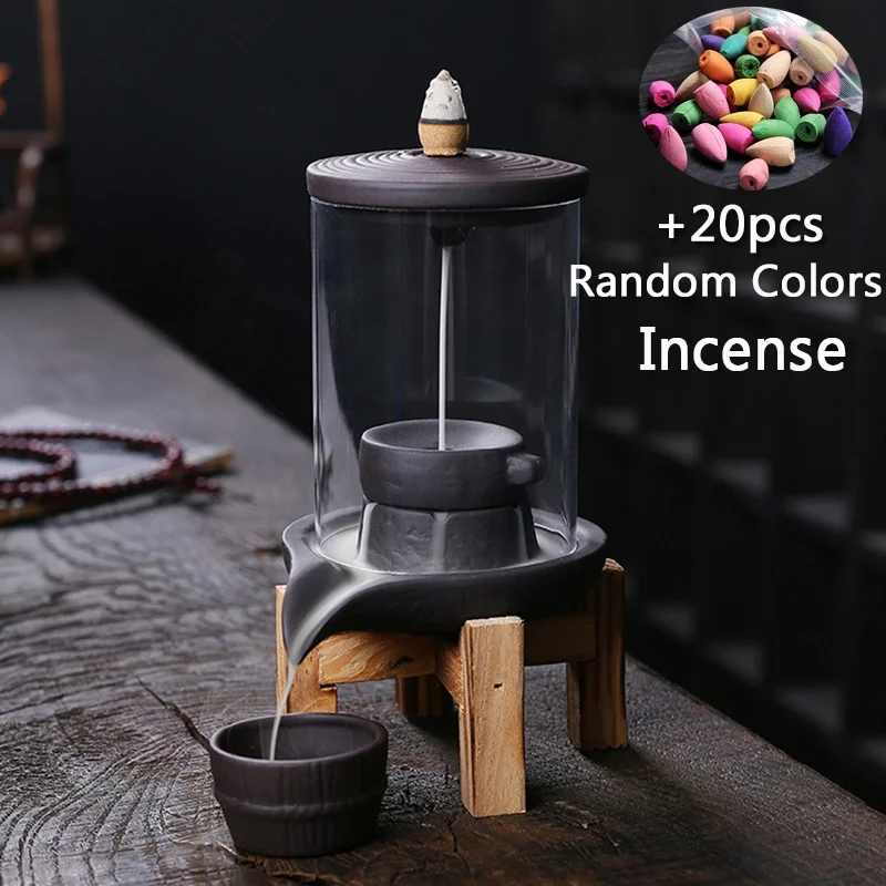 

Backflow Incense Burner with 20pcs Incense Cones Creative Indoor Sandalwood Aloes Ornaments Home Decoration