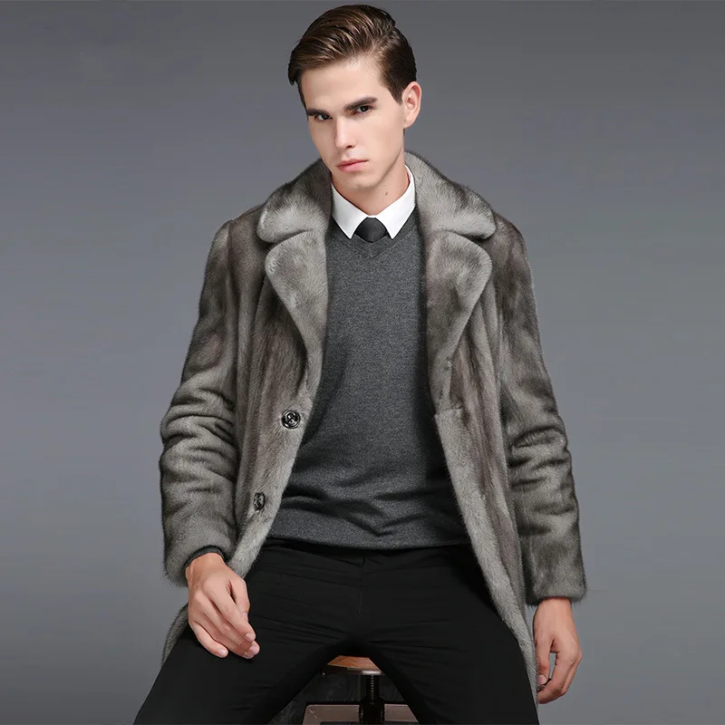 Men's Fur Coat Luxury Mink Coat Plus Size Winter Jacket Long Fur Parka Men Whole Mink Imitation Mink Hair Fur Coat