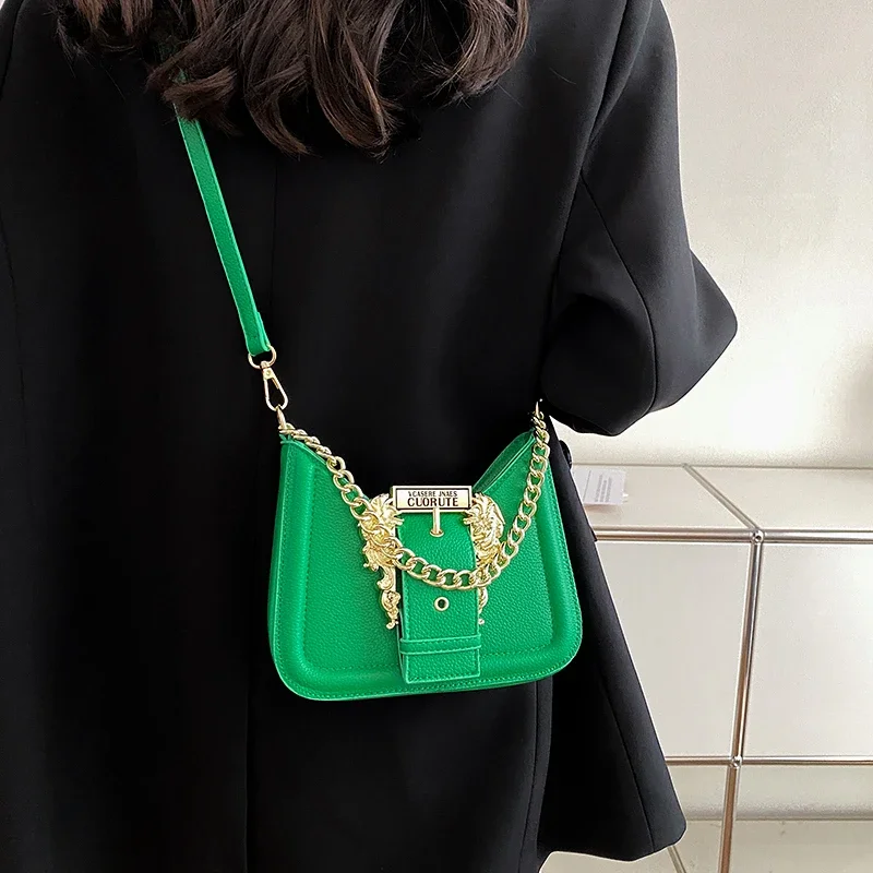 

2024 New Fashion Boundless Charm Lady Small Square Bag Luxury Brand Metal Buckle Crescent Bag Lady Single Shoulder Messenger Bag